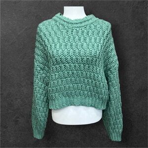 Universal Thread Teal Mock Neck Sweater Women M Crop Chunky Pull Over